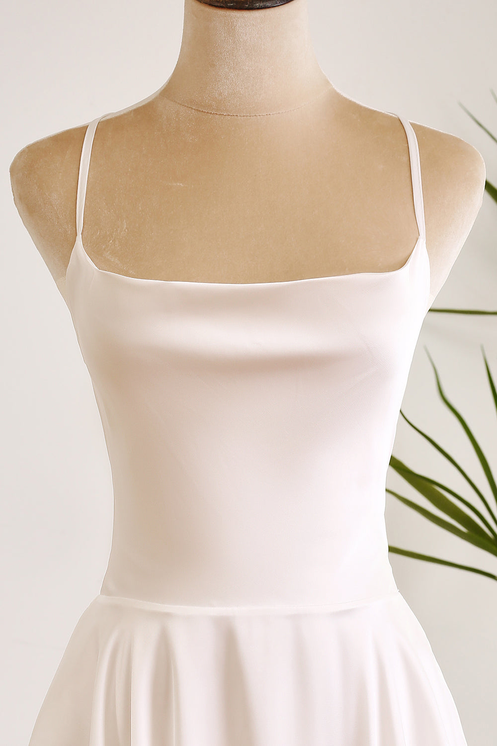 Cute A Line Spaghetti Straps Backless Satin Swing White Short Graduation Dress Pure Color
