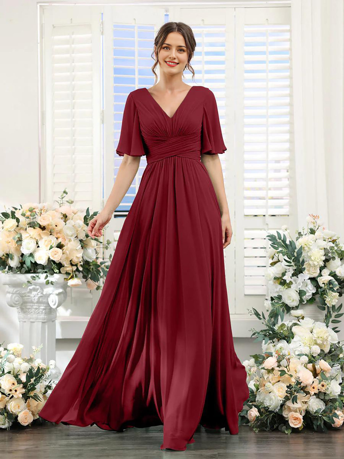 V Neck Sleeveless Split Formal Dress Cocktail Party Prom Long Wedding Guest Dresses For Women Trendy Bridesmaid Dresses
