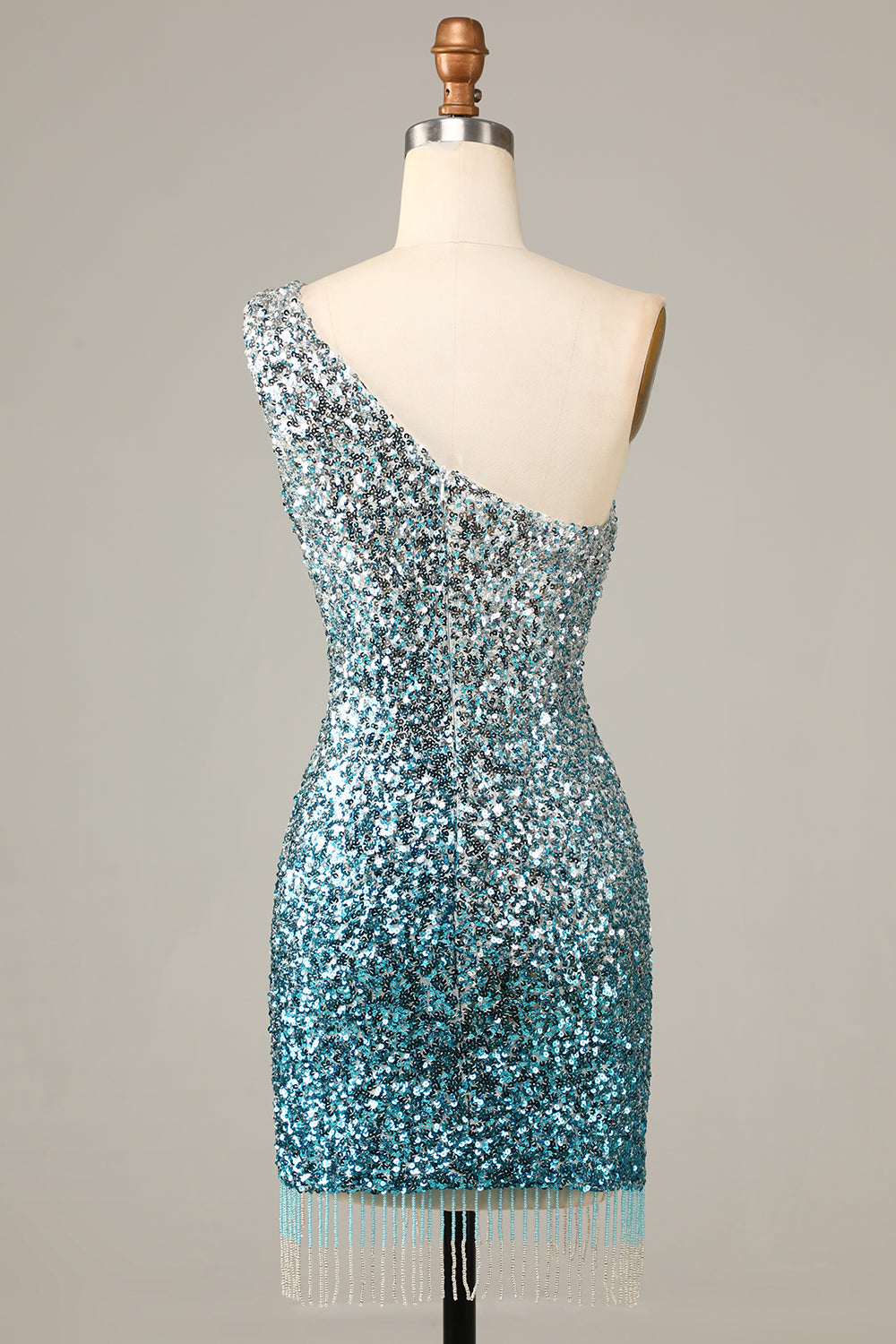 Sparkly Bodycon Spaghetti Straps Blue Sequins Short Homecoming Dress With Tassel Sexy