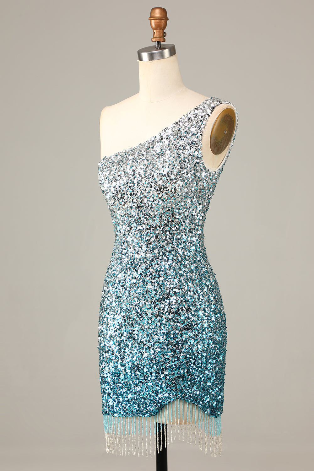 Sparkly Bodycon Spaghetti Straps Blue Sequins Short Homecoming Dress With Tassel Sexy