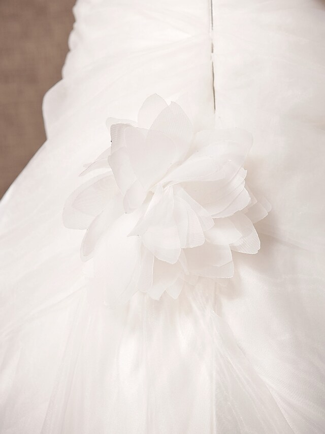 Ball Gown A-Line Wedding Dresses Strapless Court Train Organza Sleeveless Off Shoulder