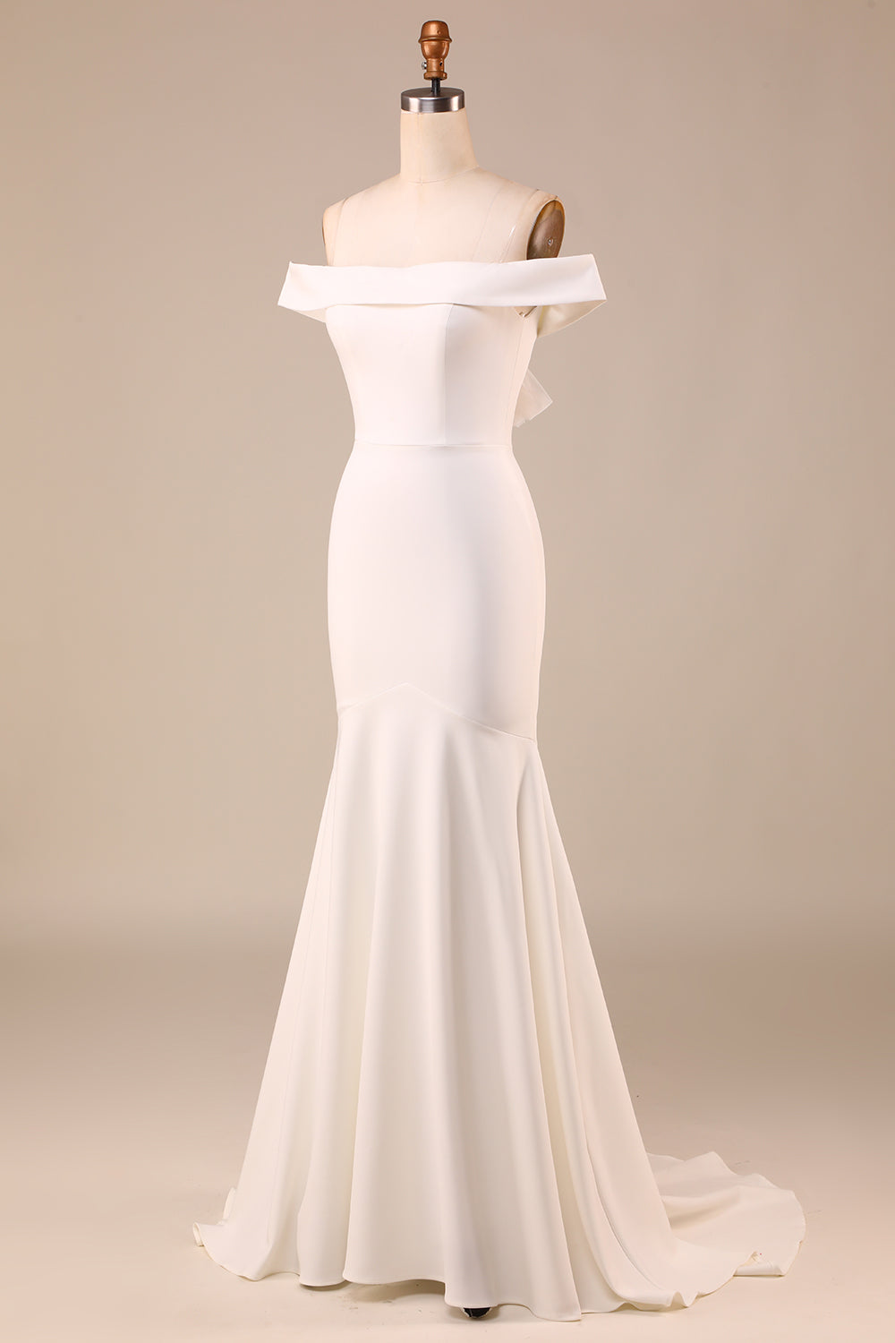 Ivory Mermaid Off The Shoulder Sweep Train Wedding Dress With Sleeveless Long