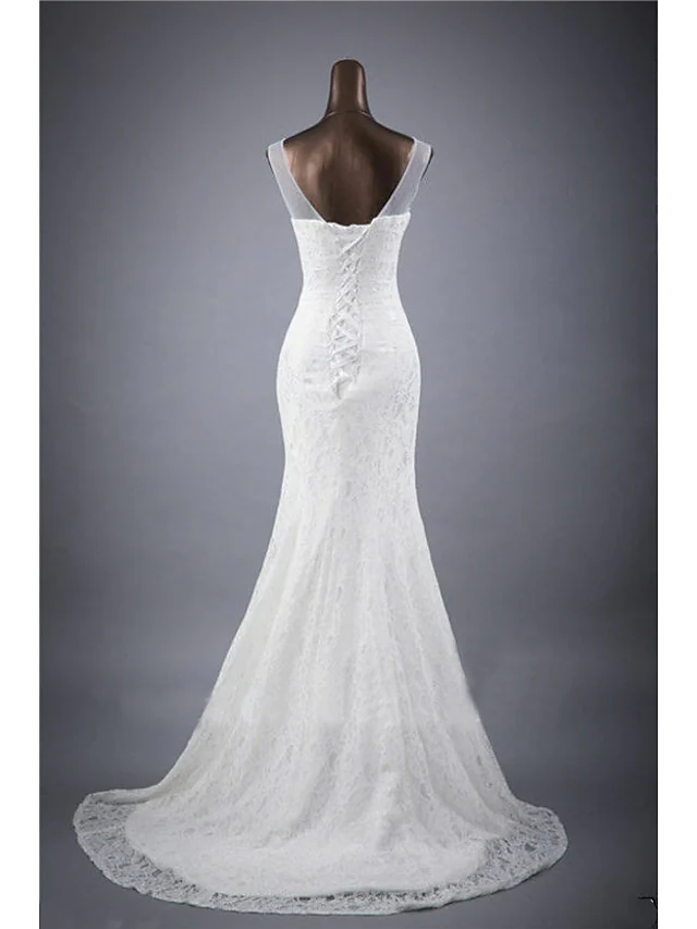 Wedding Dresses Jewel Neck Court Train Lace Sleeveless Romantic Sexy