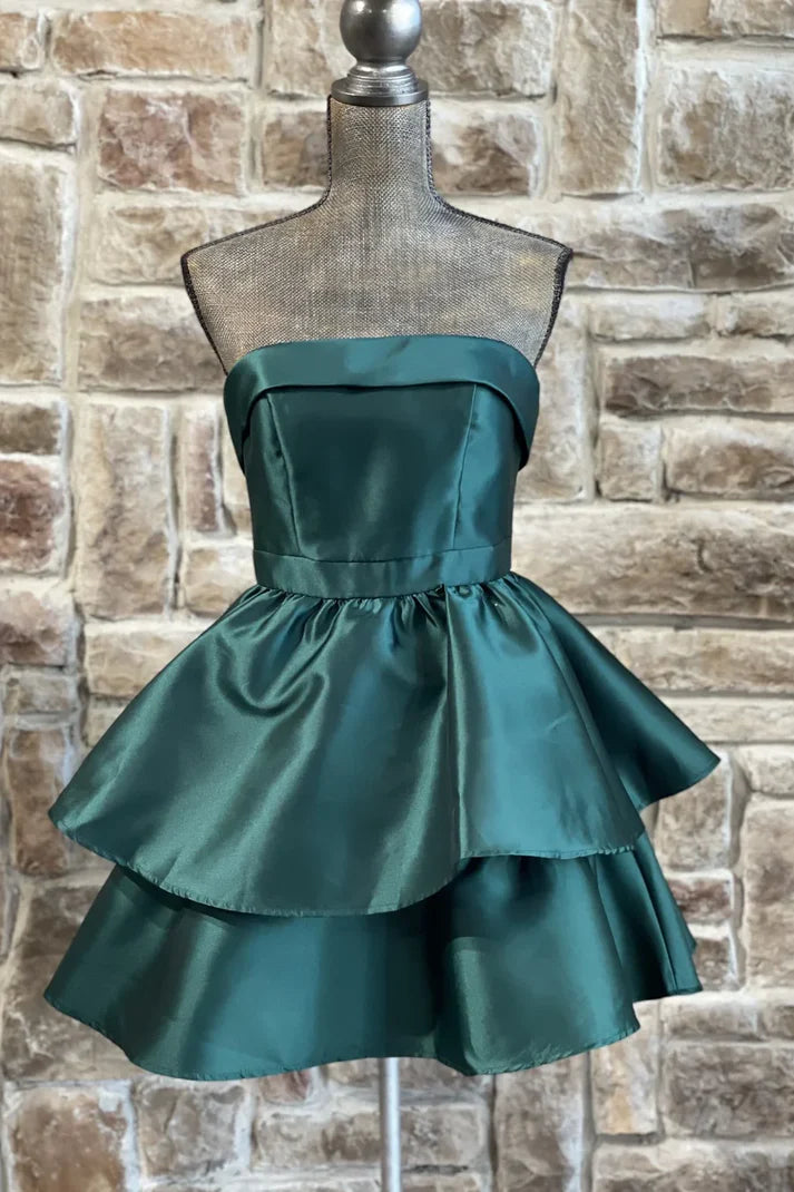 Sweet A Line Strapless Layered Short Prom Dress Lovely Homecoming Dress Simple Birthday Party Dress