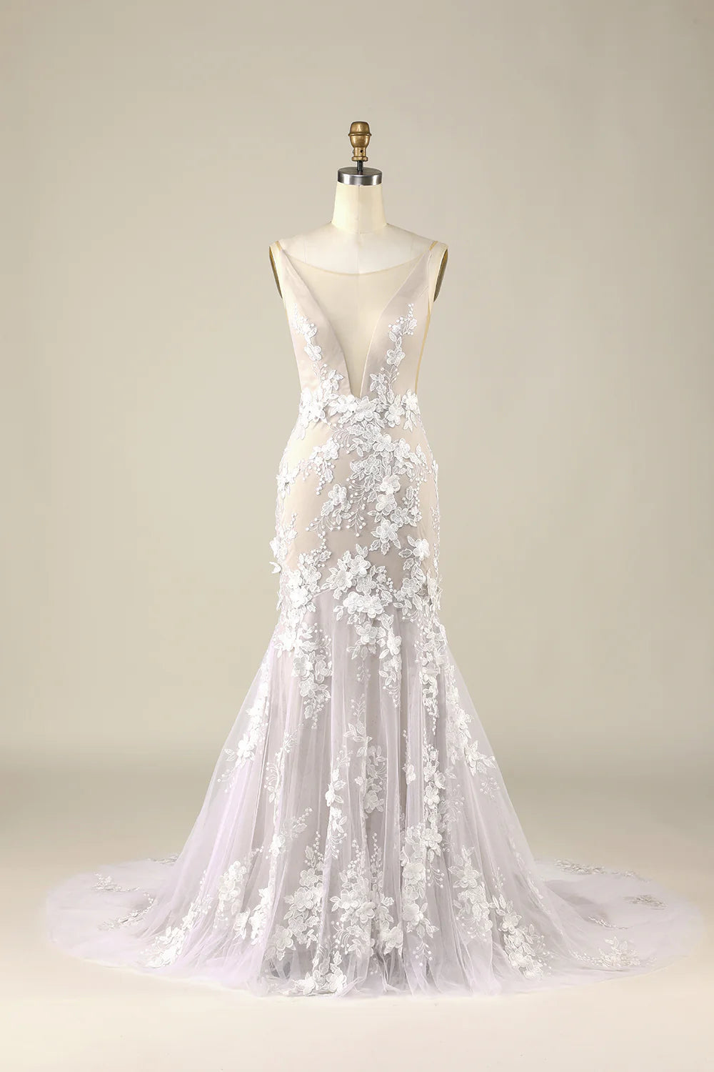 Tulle Backless Wedding Dress with Appliques Sexy