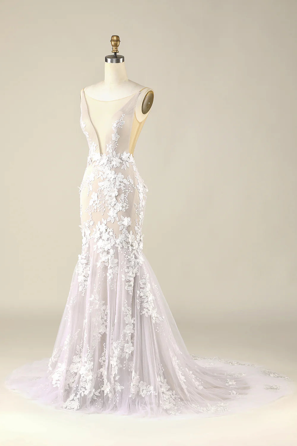 Tulle Backless Wedding Dress with Appliques Sexy