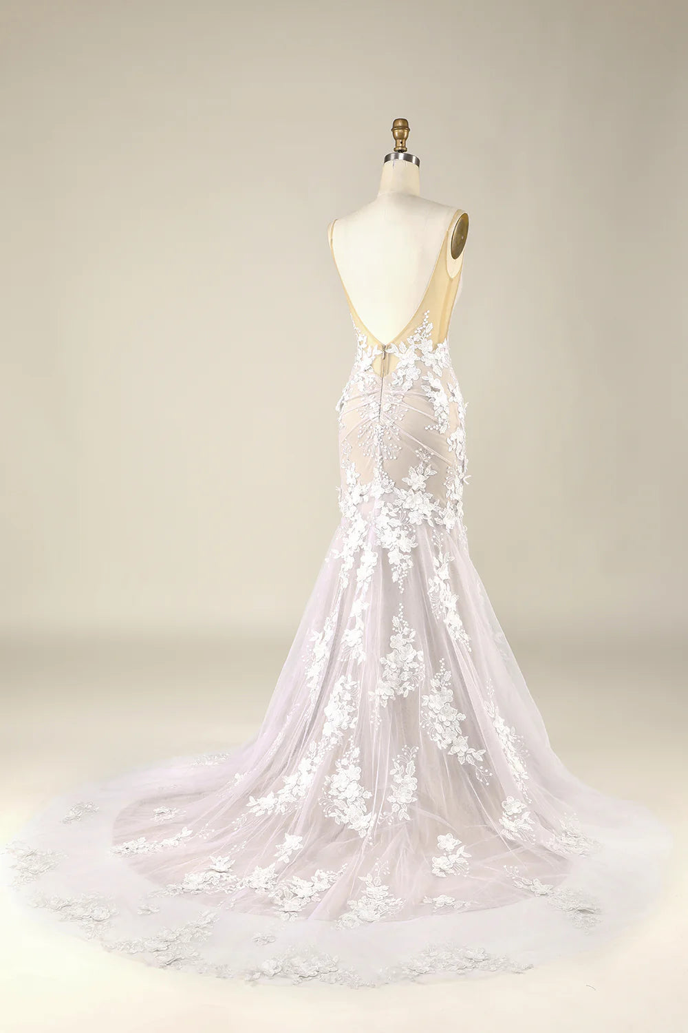 Tulle Backless Wedding Dress with Appliques Sexy