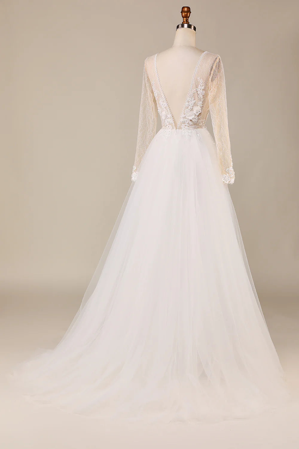 Tulle Long Sleeves Wedding Dress with Lace Sexy