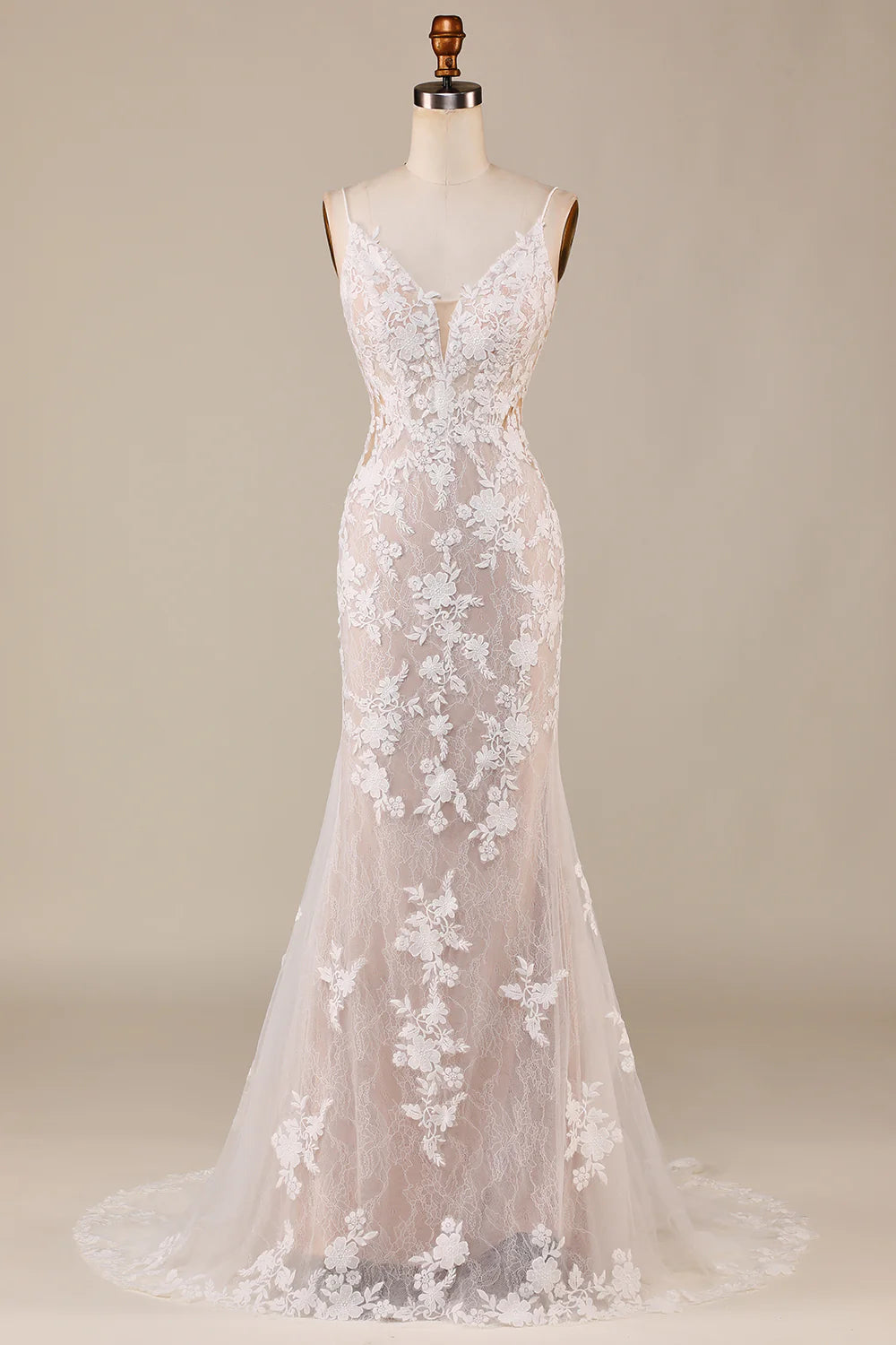 Mermaid Spaghetti Straps Wedding Dress with Appliques Off Shoulder