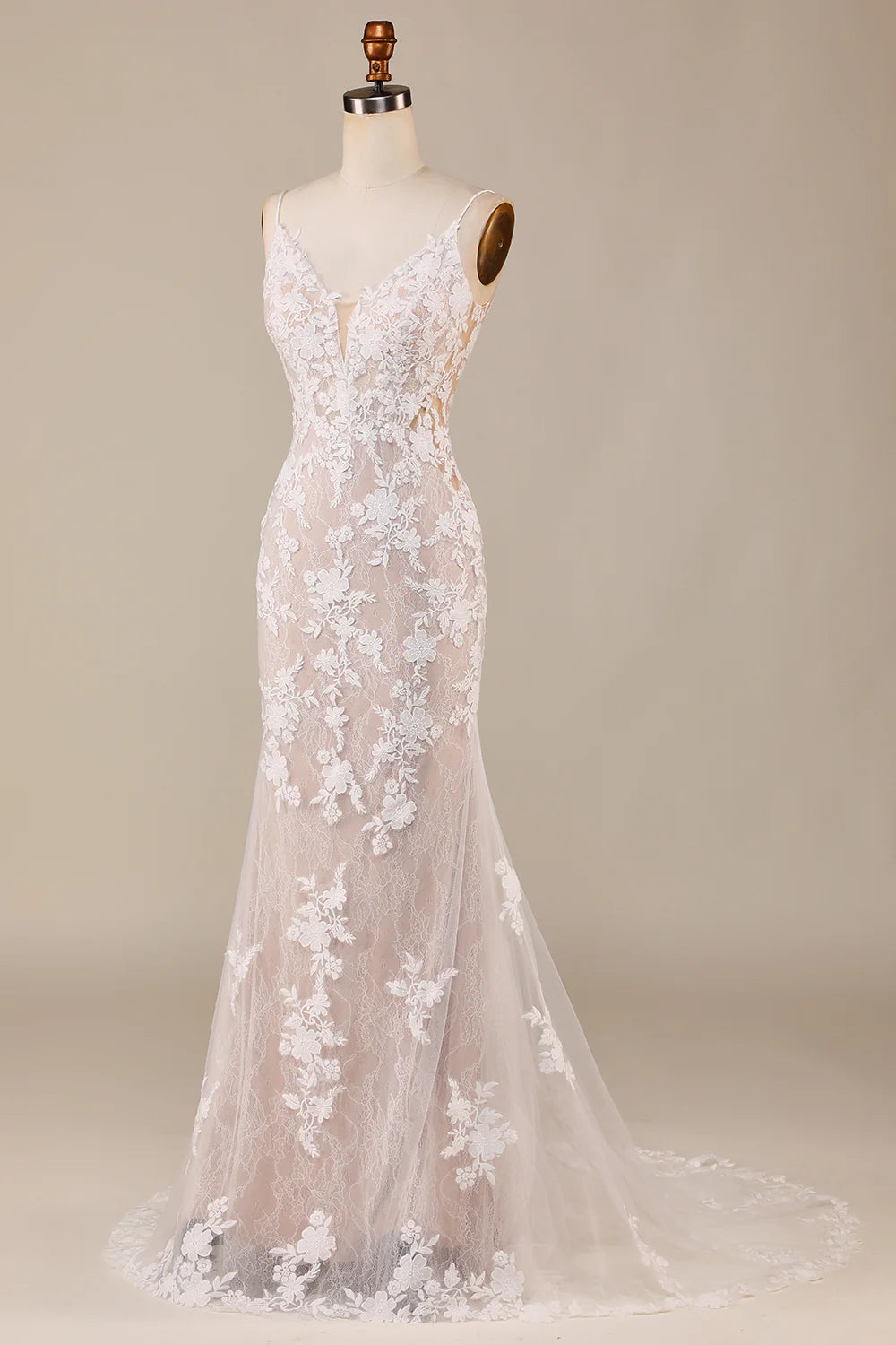 Mermaid Spaghetti Straps Wedding Dress with Appliques Off Shoulder