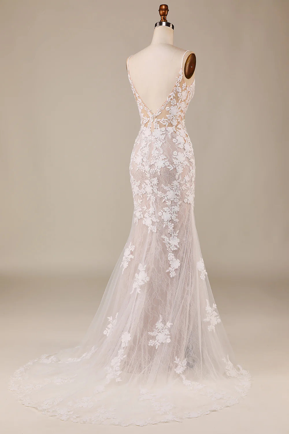 Mermaid Spaghetti Straps Wedding Dress with Appliques Off Shoulder