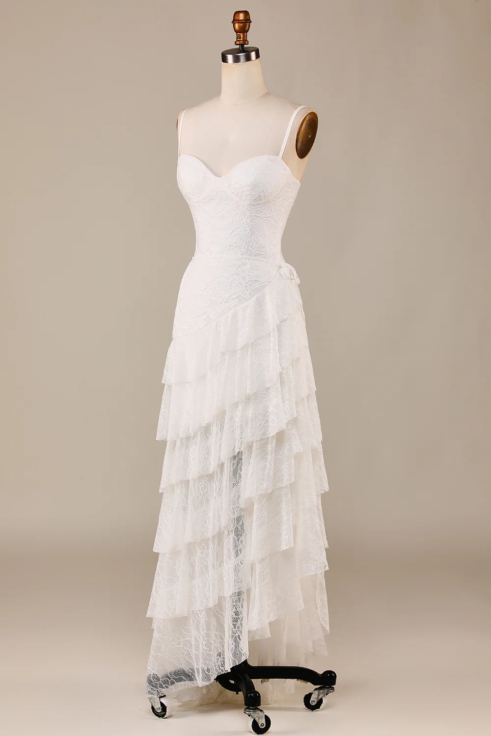 Tiered Spaghetti Straps Lace Bridal Dress Off Shoulder