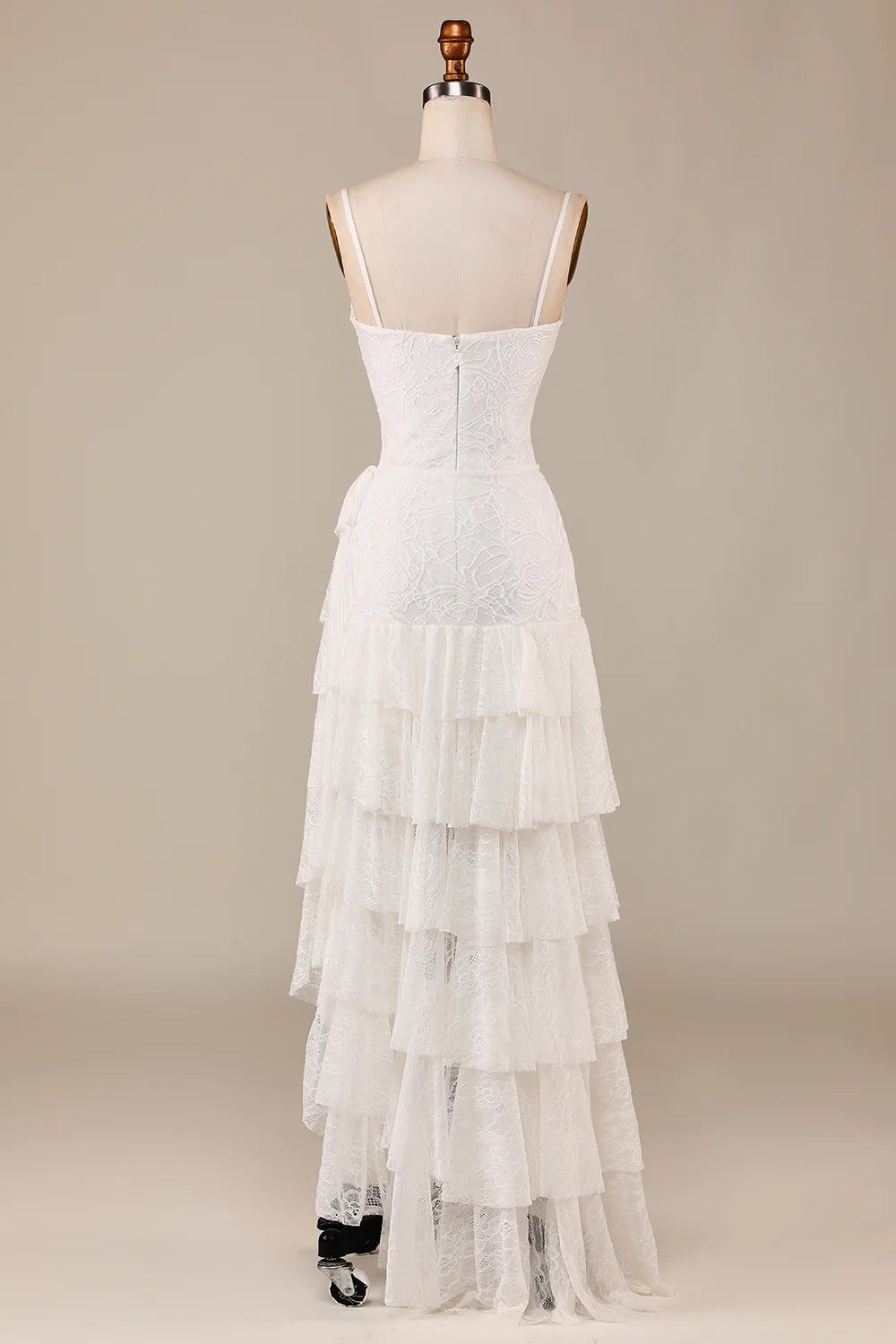 Tiered Spaghetti Straps Lace Bridal Dress Off Shoulder