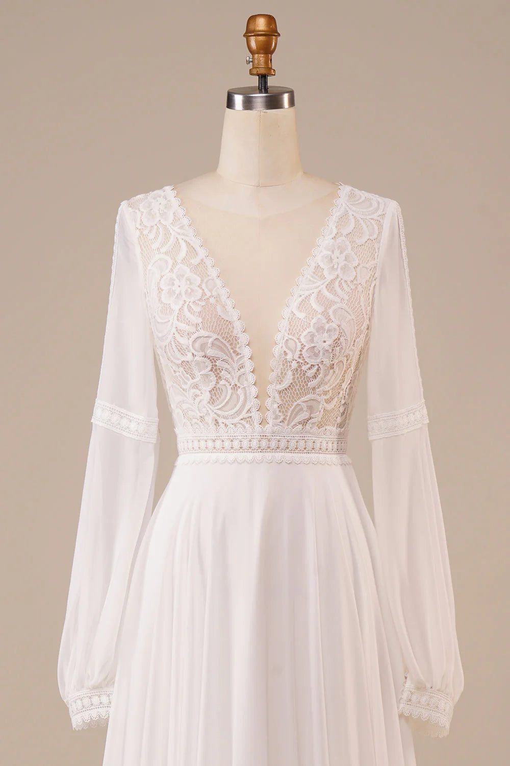 Long Sleeves Wedding Dress with Lace Pure Color