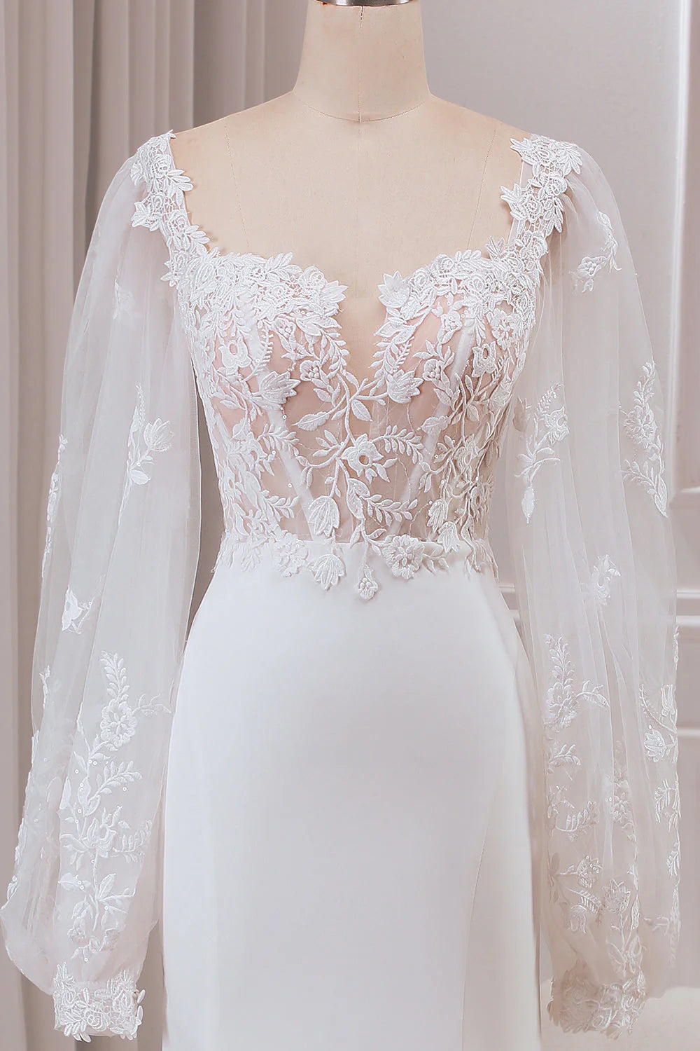 Mermaid Lace Sweetheart Neck Long Sleeves Wedding Dress with Sweep