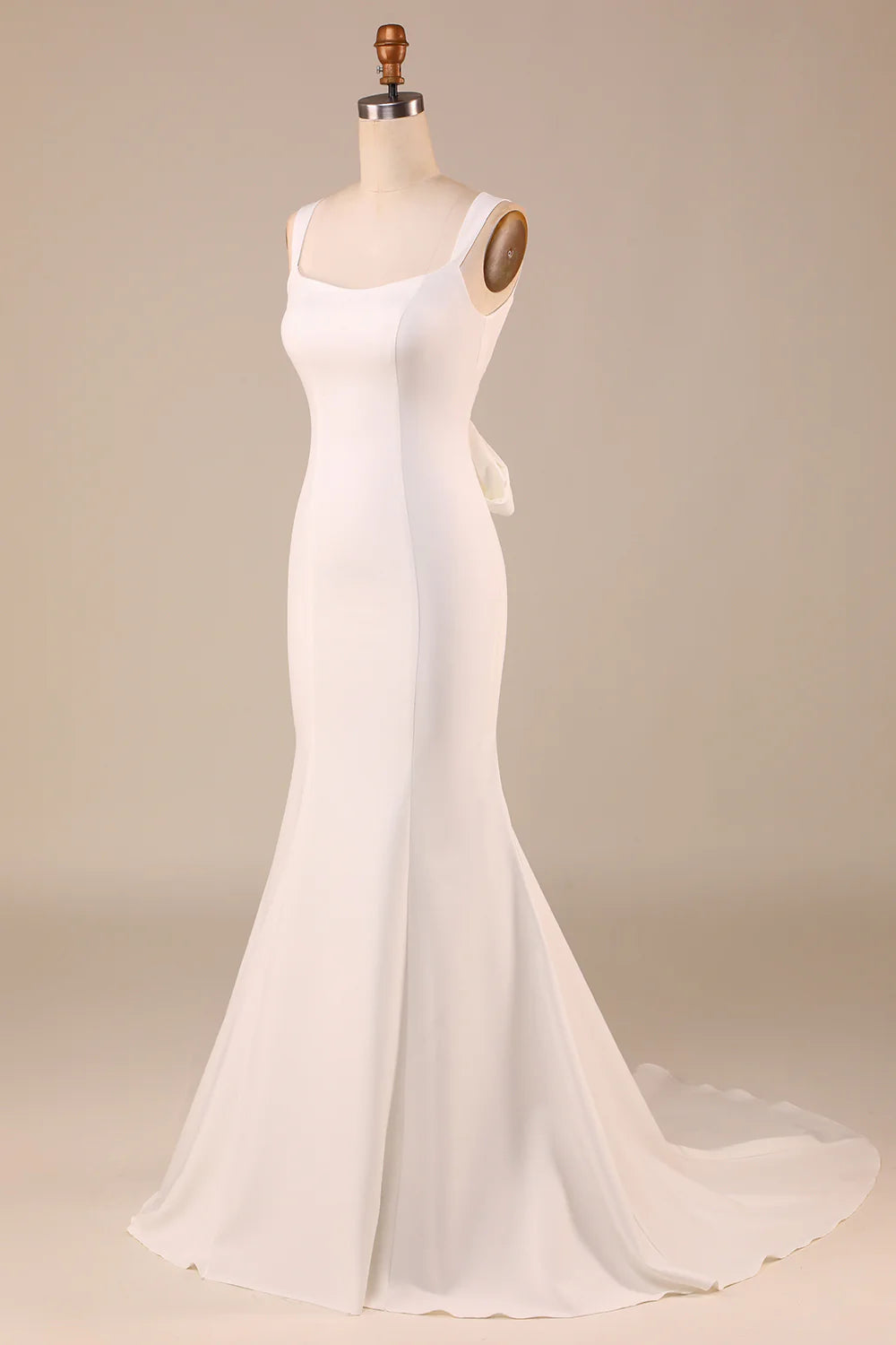 Mermaid Sweep Train Wedding Dress with Bowknot Pure Color