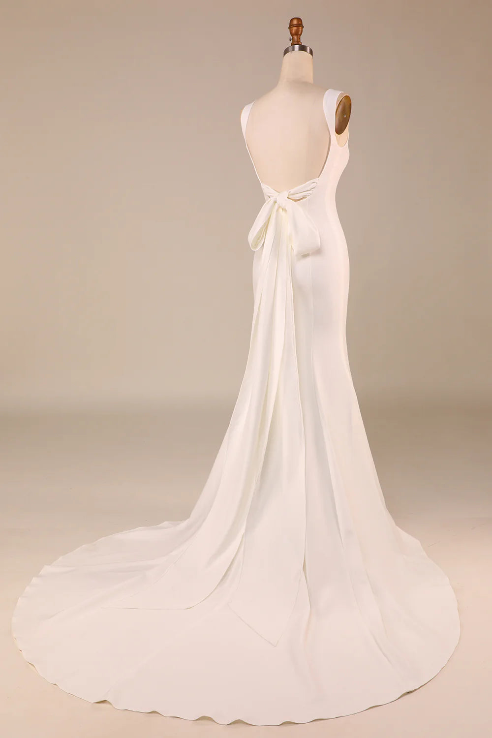 Mermaid Sweep Train Wedding Dress with Bowknot Pure Color