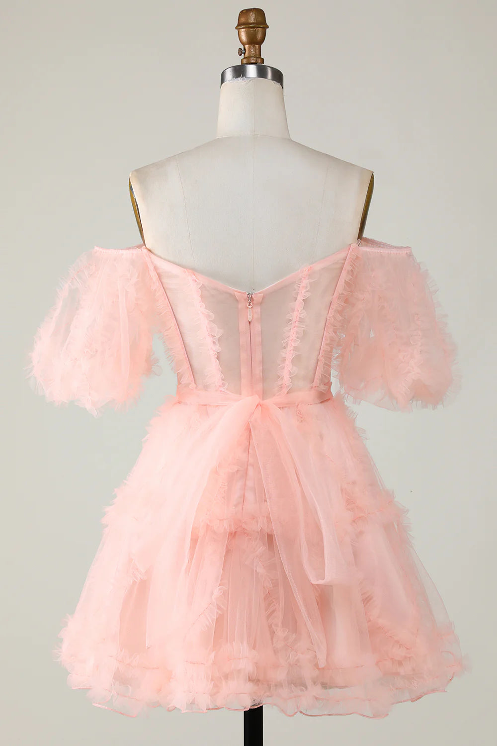 Cute A Line Off the Shoulder Pink Tulle Homecoming Dress Sexy Short Pure Color