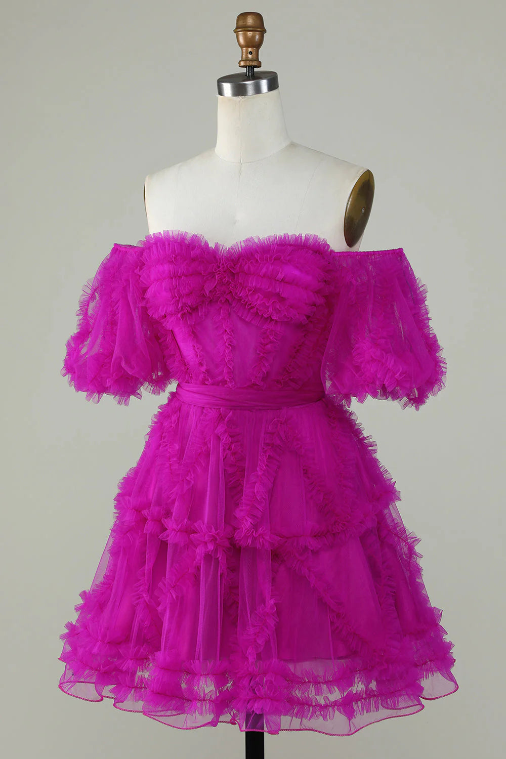 Cute A Line Off the Shoulder Pink Tulle Homecoming Dress Sexy Short Pure Color