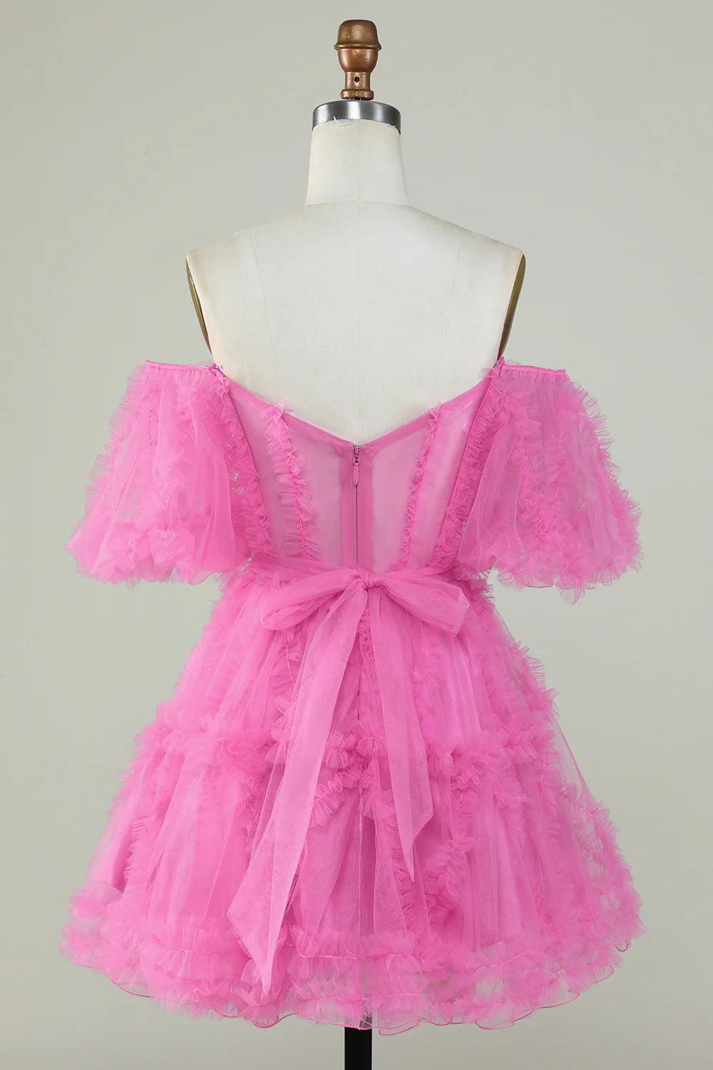 Cute A Line Off the Shoulder Pink Tulle Homecoming Dress Sexy Short Pure Color