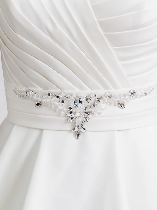 Princess A-Line Wedding Dresses Sweetheart Neckline Satin Sleeveless with Sash Ribbon Ruched
