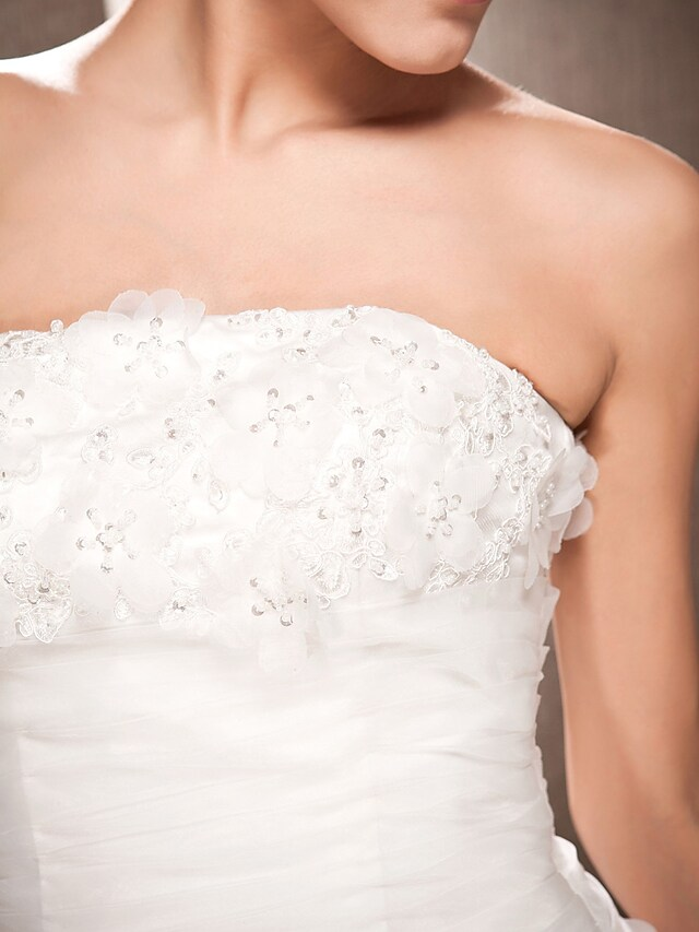 Ball Gown A-Line Wedding Dresses Strapless Court Train Organza Sleeveless Off Shoulder