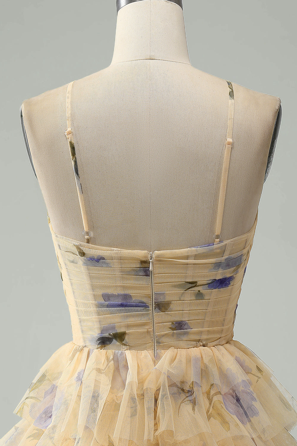 Yellow Flower A-Line Halter Tiered Print Short Homecoming Dress Sexy