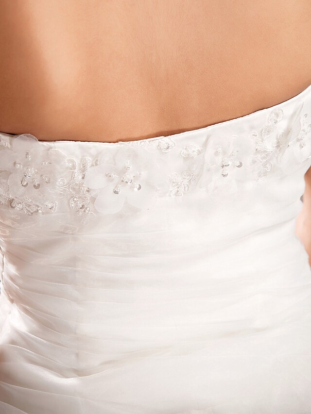 Ball Gown A-Line Wedding Dresses Strapless Court Train Organza Sleeveless Off Shoulder