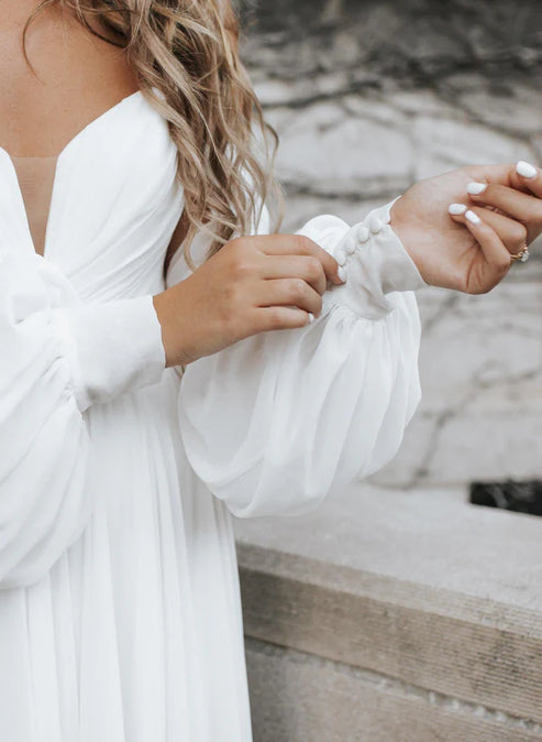 A-Line Sweetheart Long Sleeves Chiffon Sweep Train Wedding Dress Off Shoulder With Slit Elegant