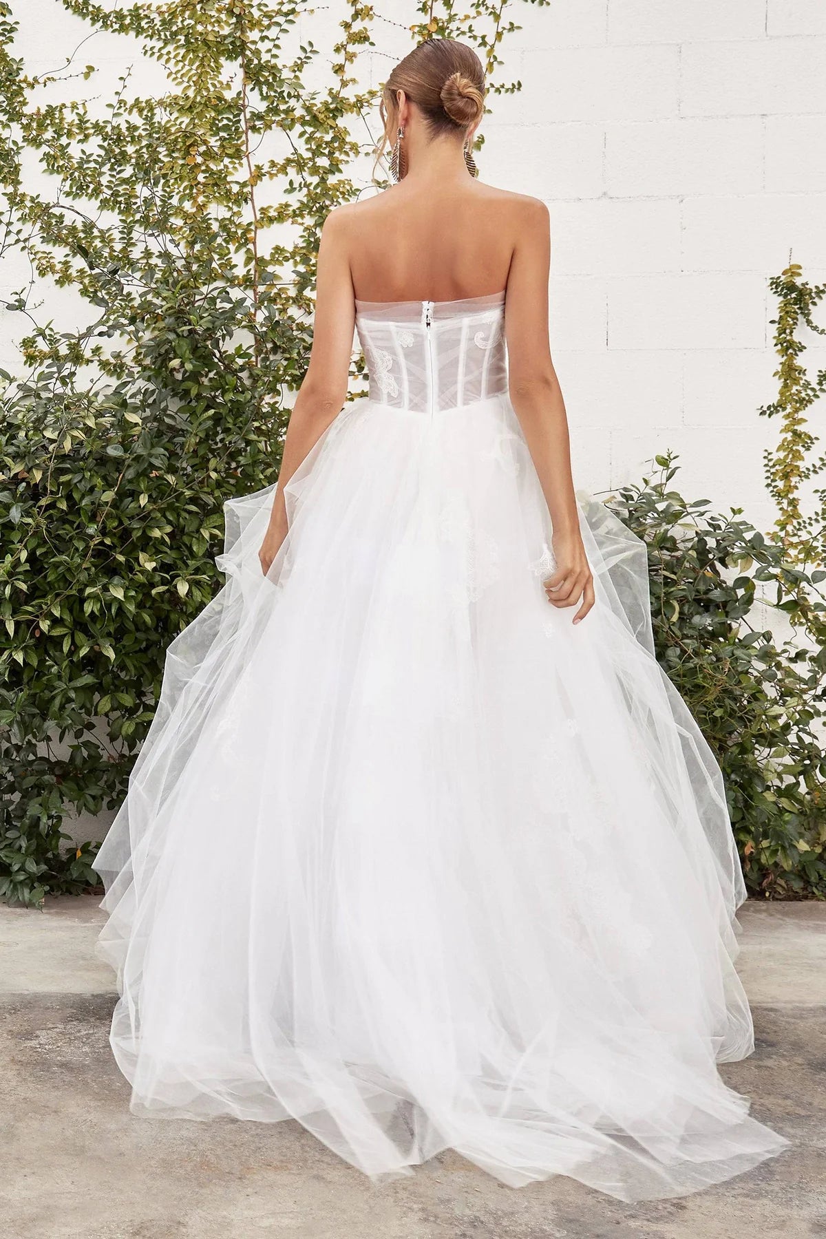 White Strapless Enchanting Corset Wedding Dress Tulle Long Dress Off Shoulder