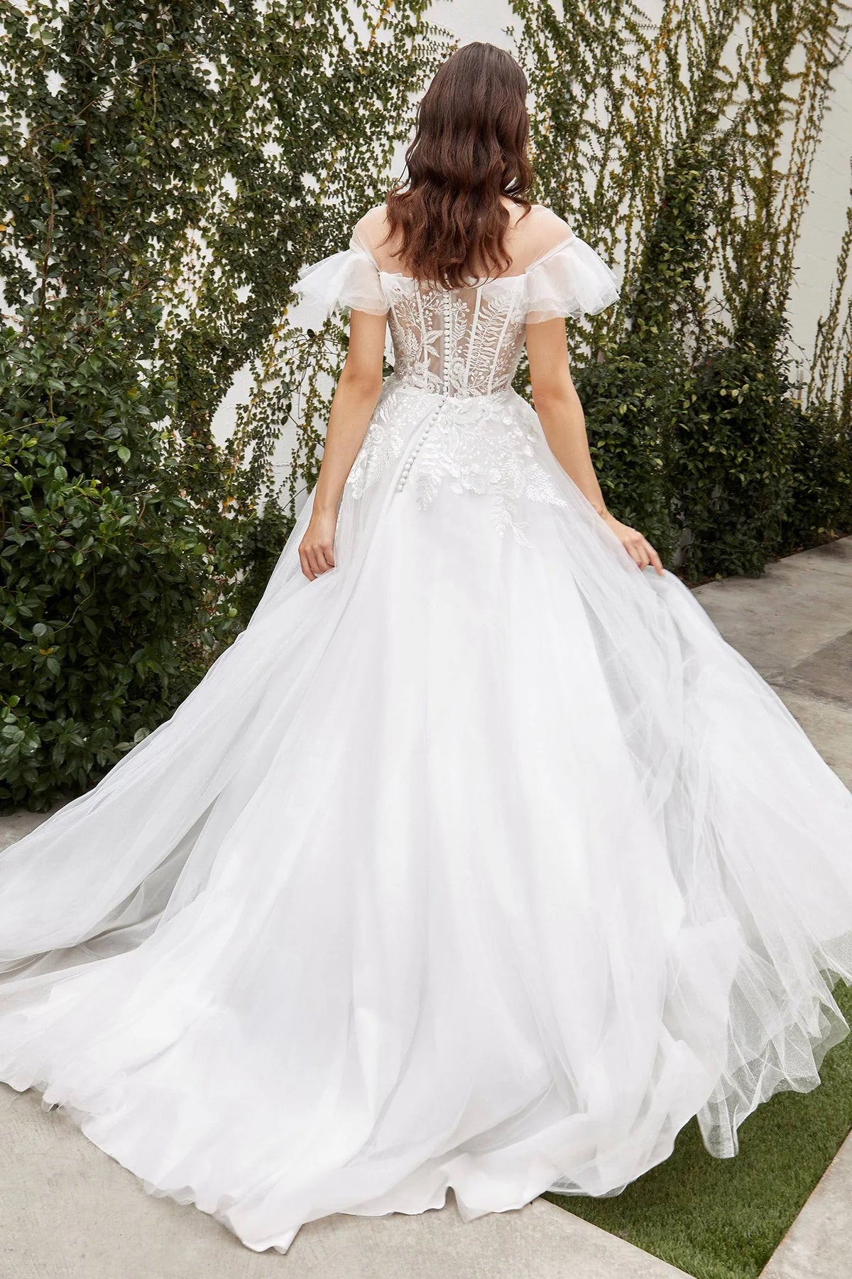 Neckline Floral Lace Wedding Dress Off Shoulder Long Beautiful