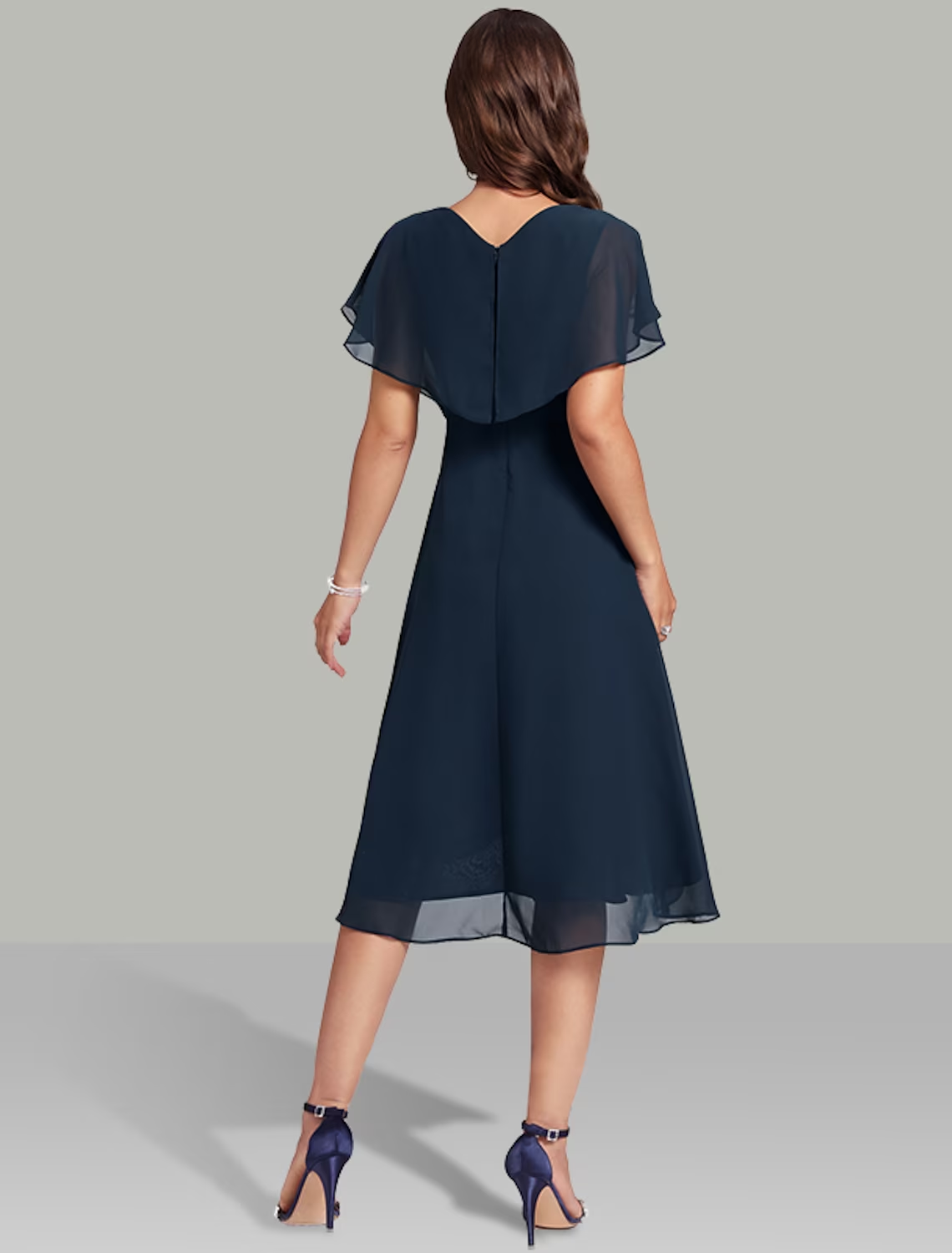 A-Line Wedding Guest Dresses Elegant Dress Semi Formal Tea Length Short Sleeve V Neck Belt / Sash Chiffon
