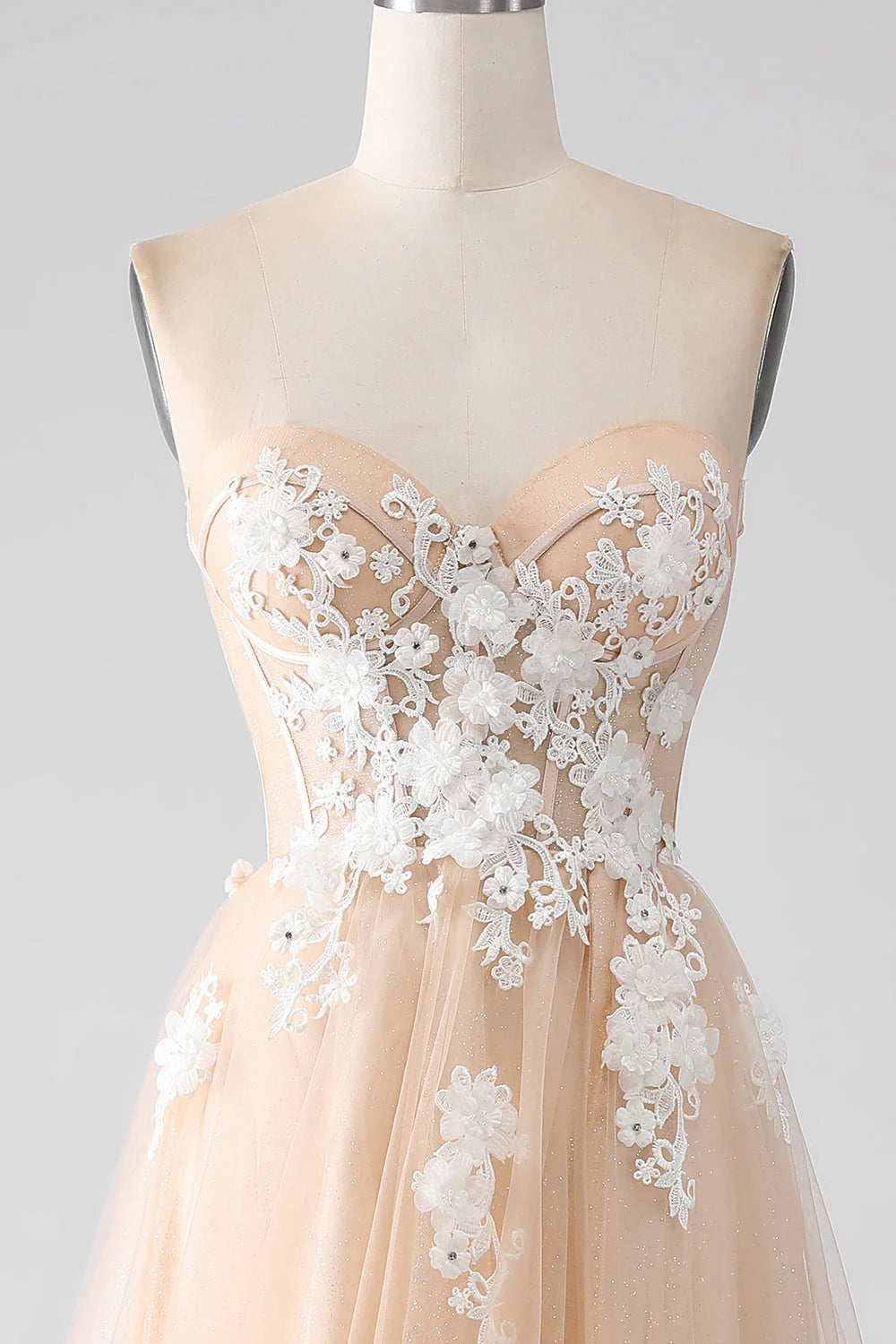 A-Line Strapless Corset Prom Dress with Appliques Off Shoulder Long
