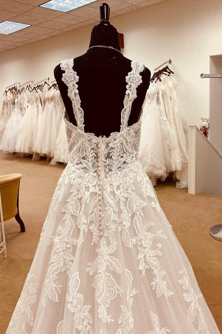 Wedding Dresses Lace Sweetheart Straps A-Line Long Bridal Gown Beautiful