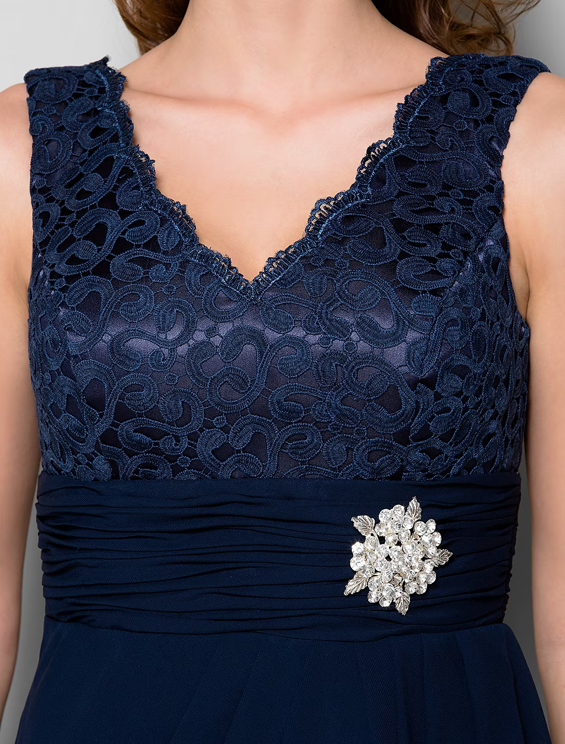A-Line Mother of the Bride Dress Wrap Included V Neck Knee Length Chiffon Lace Bodice Sleeveless with Lace Ruched Crystal