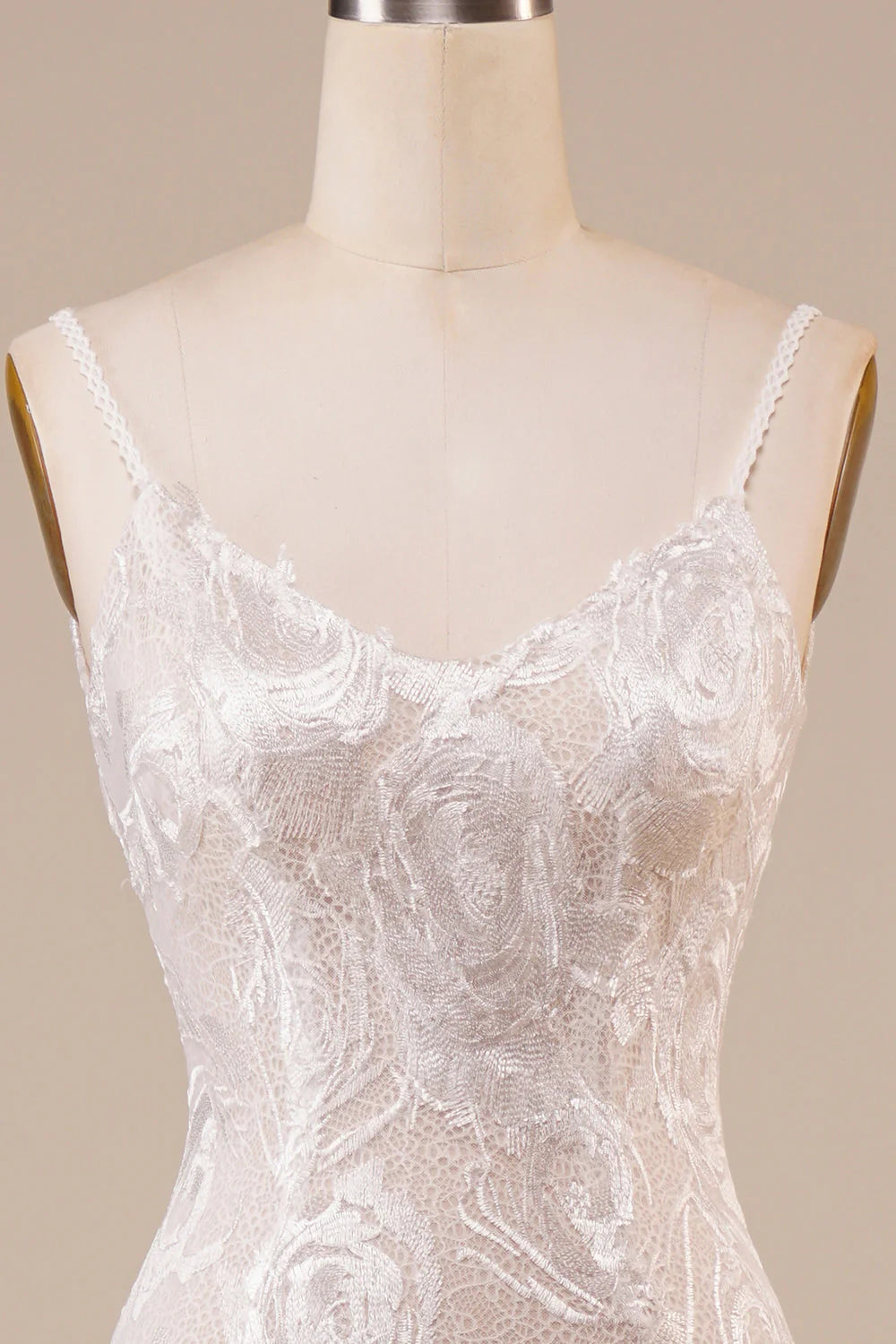 Backless Lace Wedding Dress with Sweep Train V-neck