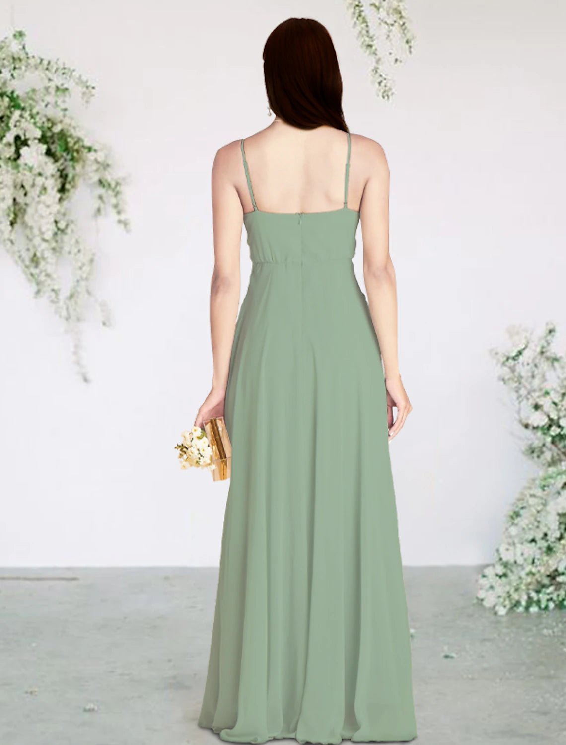 A-Line Bridesmaid Dress V Neck / Spaghetti Strap Sleeveless Sexy Floor Length Chiffon