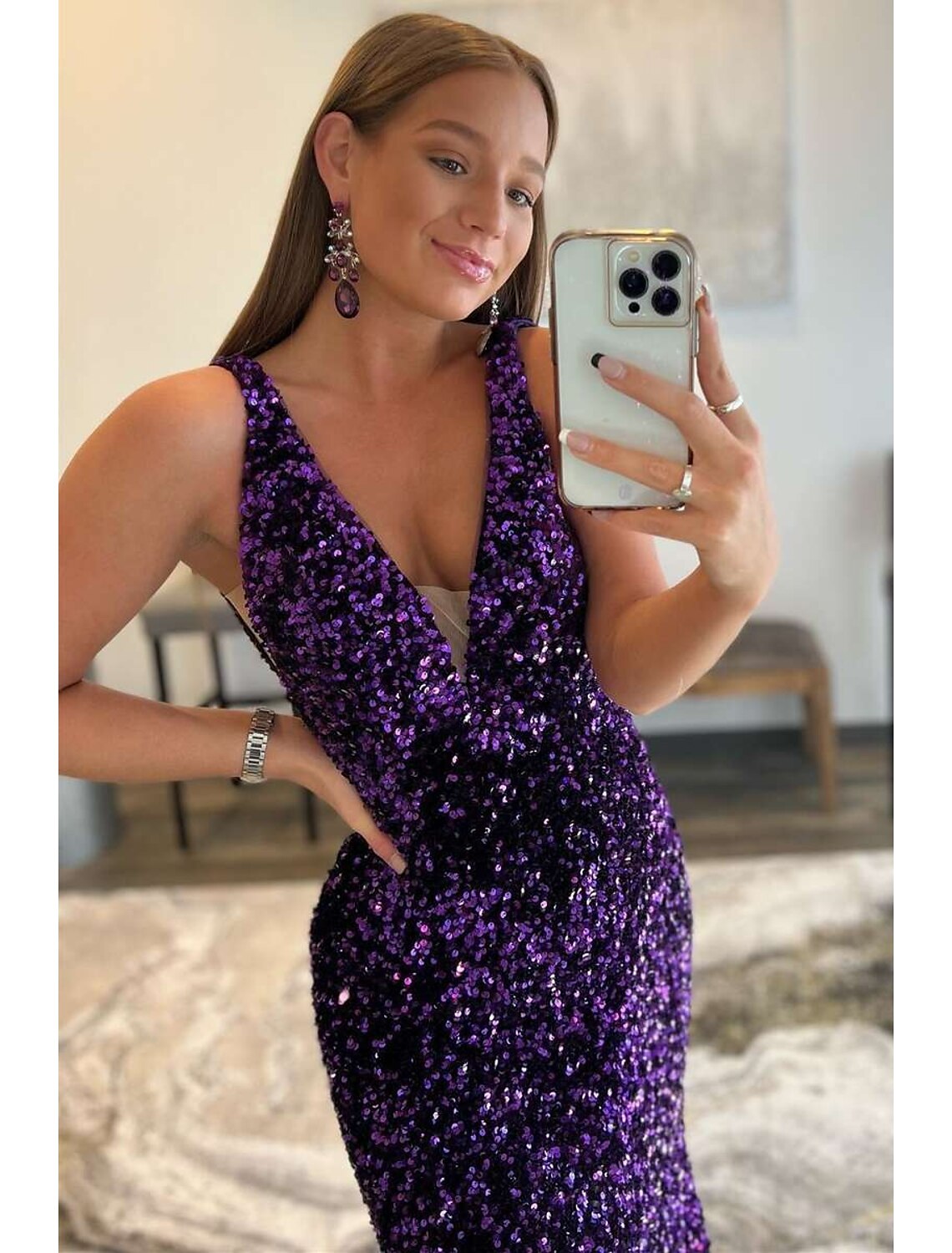 Mermaid / Trumpet Prom Dresses Sparkle & Shine Dress Formal Sweep / Brush Train Sleeveless V Neck Sequined Backless