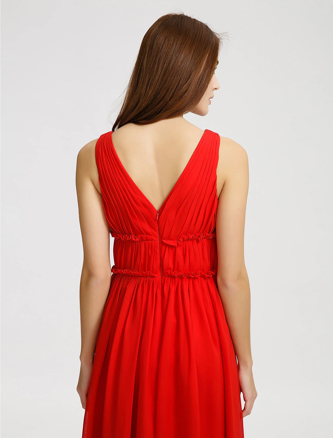 A-Line Bridesmaid Dress V Neck Sleeveless Open Back Floor Length Chiffon with Criss Cross / Draping