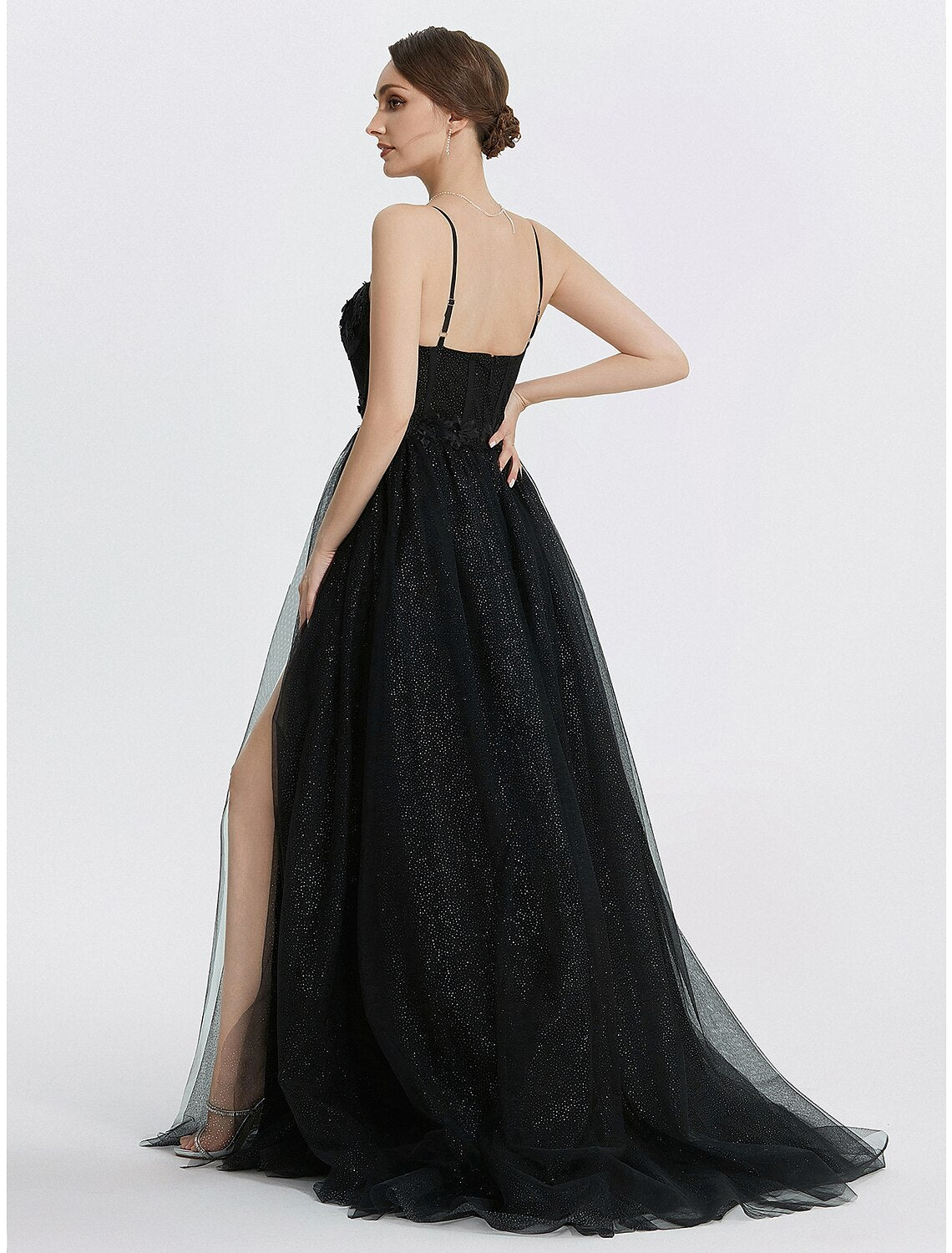 A-Line Prom Dresses Glittering Dress Masquerade photoshoot Floor Length Sleeveless Sweetheart Tulle
