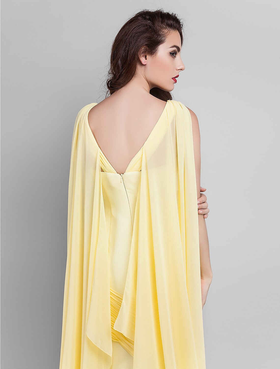 Sheath / Column Elegant Dress Wedding Guest Court Train Sleeveless Plunging Neck Georgette V Back with Criss Cross Side