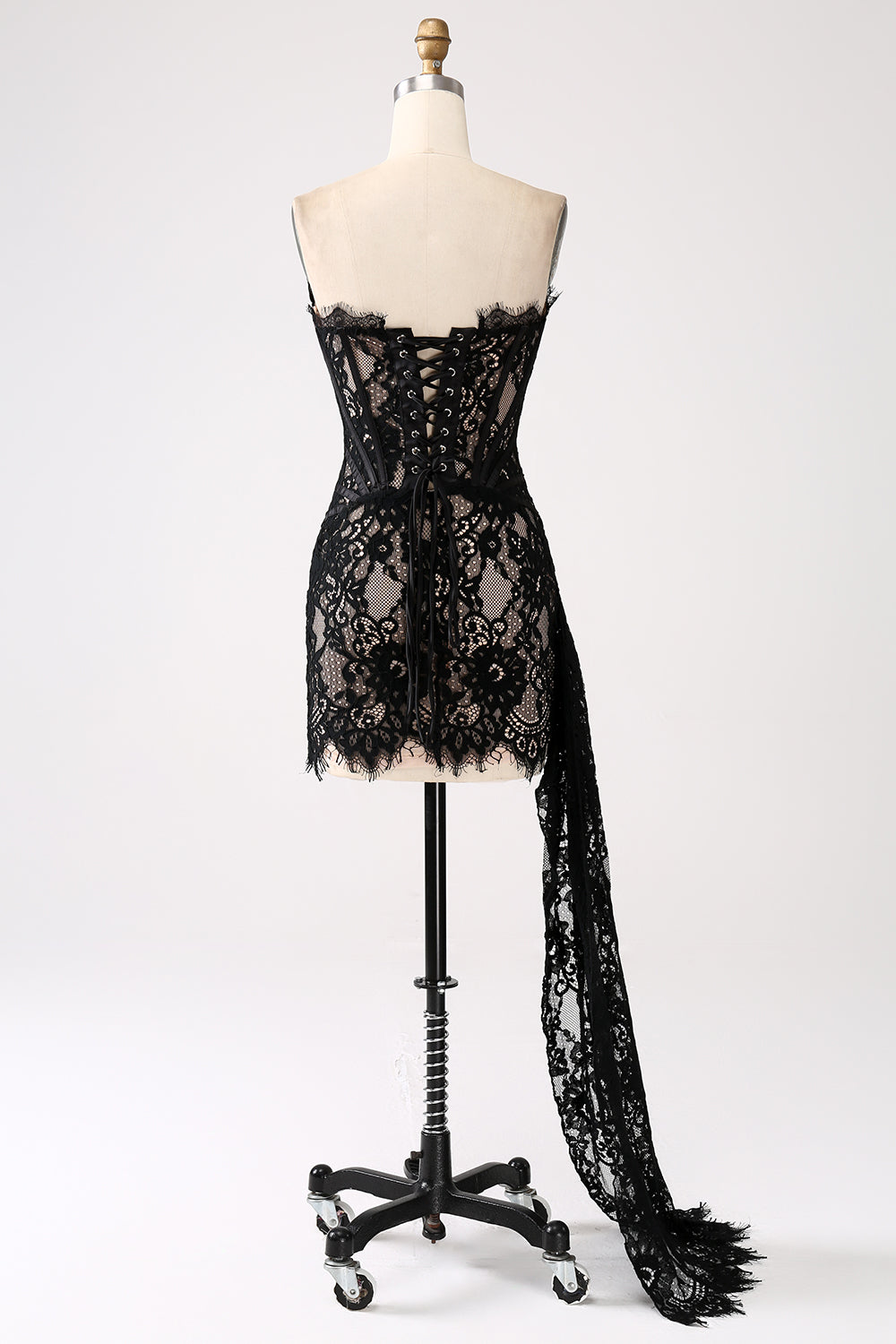 Classy Lace Strapless Corset Short Cocktail Dress with Lace-up Back Off Shoulder Sexy