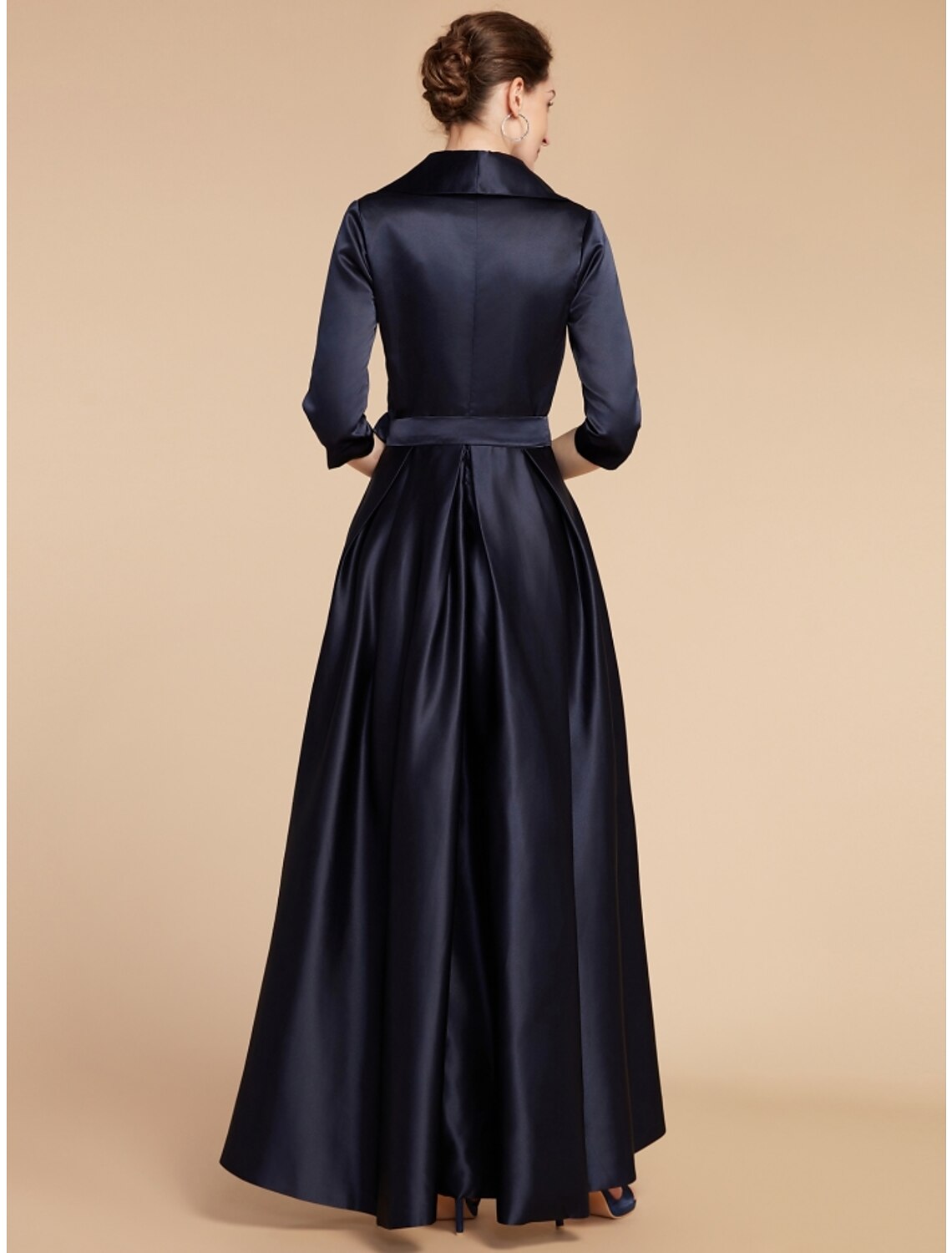 A-Line Mother of the Bride Dress Wedding Guest Elegant V Neck Ankle Length Satin Half Sleeve with Sash / Ribbon Ruching