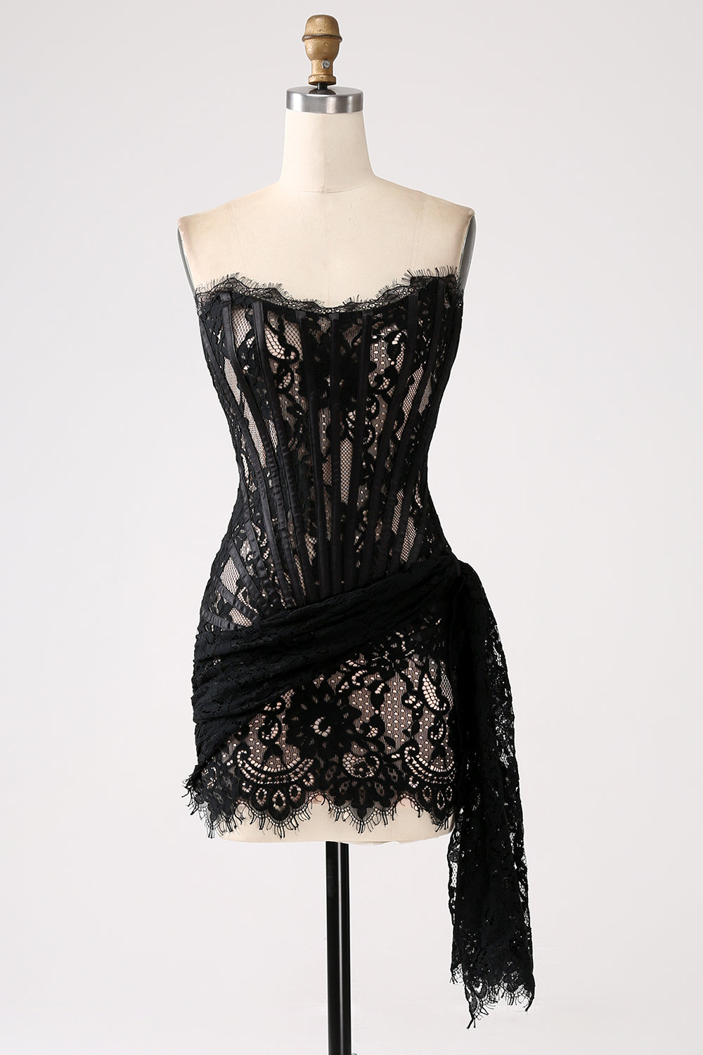 Classy Lace Strapless Corset Short Cocktail Dress with Lace-up Back Off Shoulder Sexy