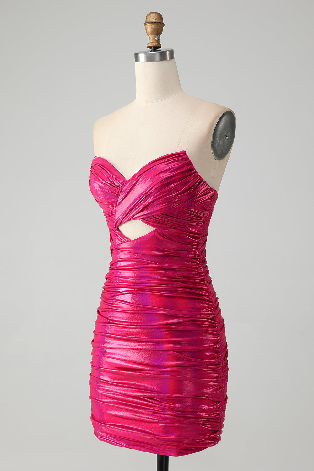 Chic Strapless Keyhole Pleated Fuchsia Tight Homecoming Dress Off Shoulder Sexy