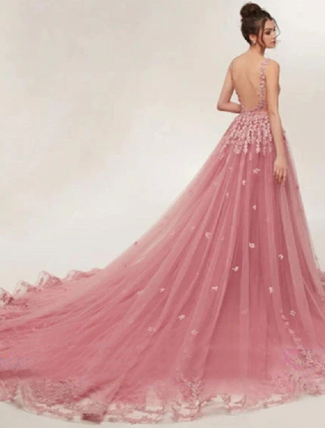 Ball Gown Evening Gown Luxurious Dress Engagement Court Train Sleeveless V Neck Tulle