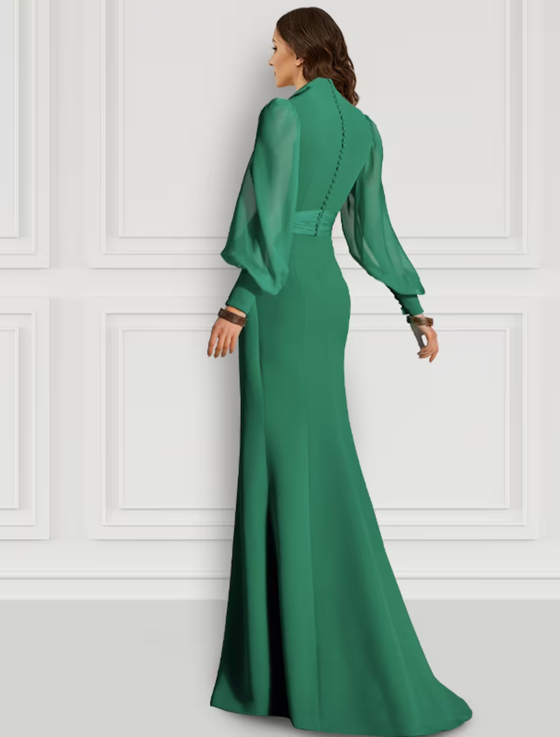 Mermaid / Trumpet Evening Gown Elegant Dress Formal Sweep / Brush Train Long Sleeve V Neck Chiffon