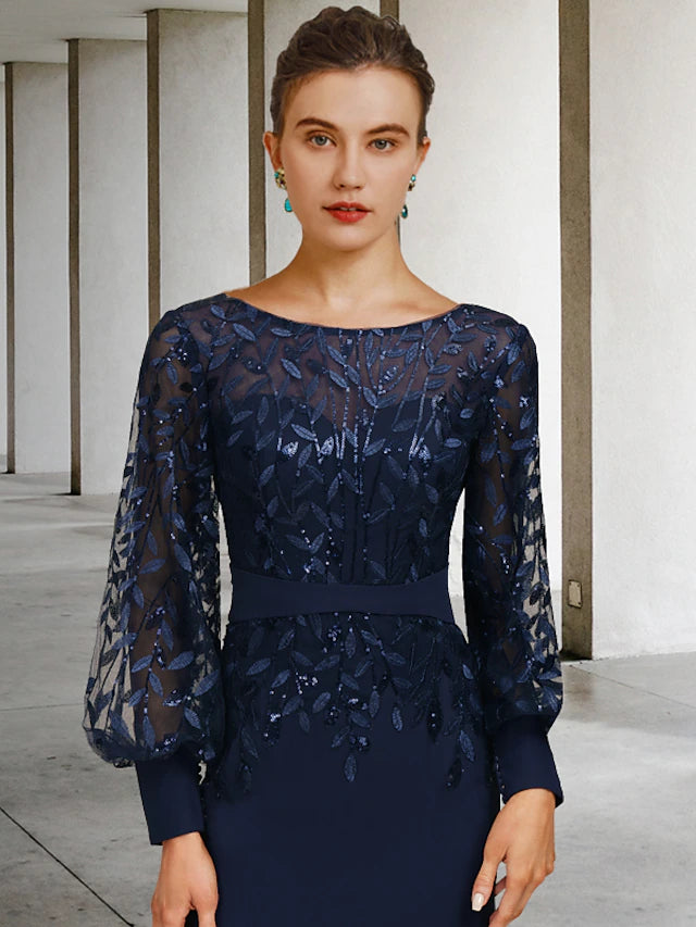 Mermaid / Trumpet Mother of the Bride Dress Vintage Elegant Jewel Neck Sweep / Brush Train Chiffon Lace Long Sleeve