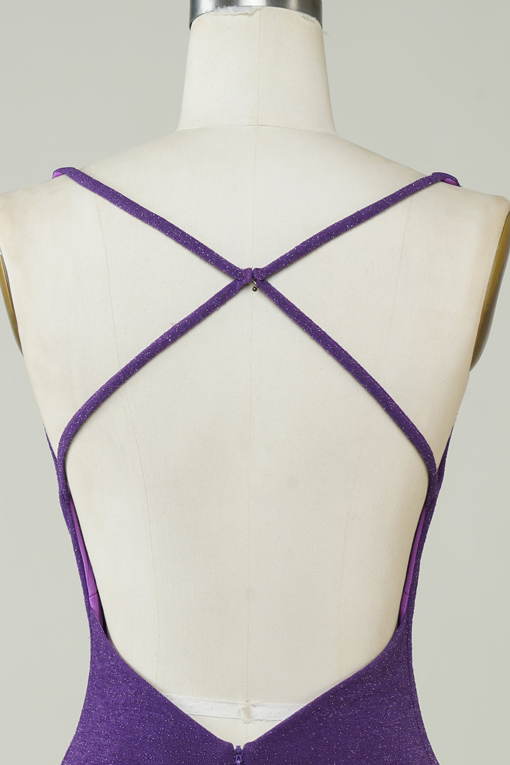 Tight Dark Purple Short Homecoming Dress With Criss Cross Back V-neck