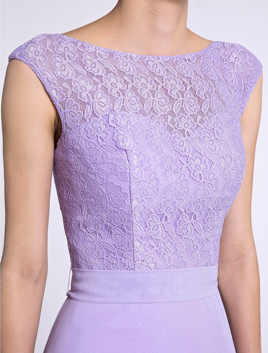 A-Line Bridesmaid Dress Scoop Neck Sleeveless Knee Length Chiffon / Lace